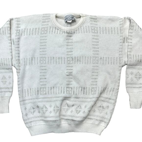 Kate Collins Sweaters - Kate Collins Vintage White Silver Crew Neck Sweater M Metallic Cabin Cottage